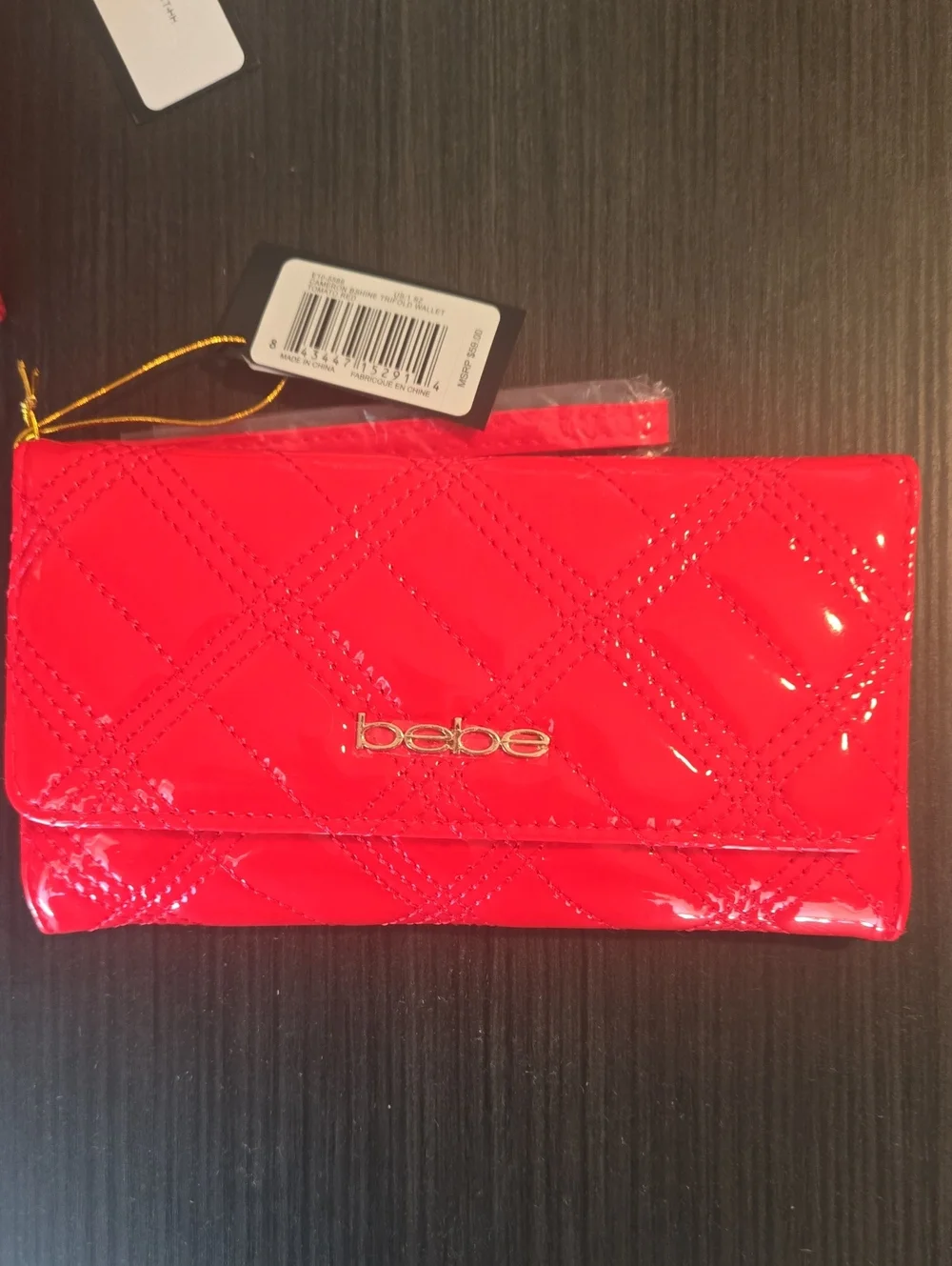 BEBE Cameron Bshine Trifold Wallet-Tomato Wallet NWT